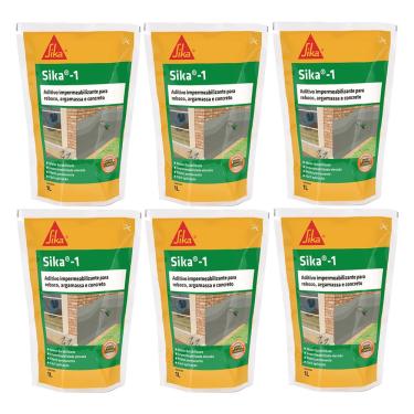 Imagem de Kit 6 Aditivo Impermeabiliza Sika-1 Argamassa Concreto 1 Lt
