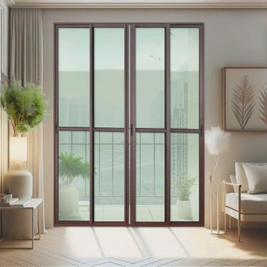 Imagem de Porta de Correr 4 Folhas Moveis 210 X 200 Elite com Fecho Automático Vidro Liso Corten