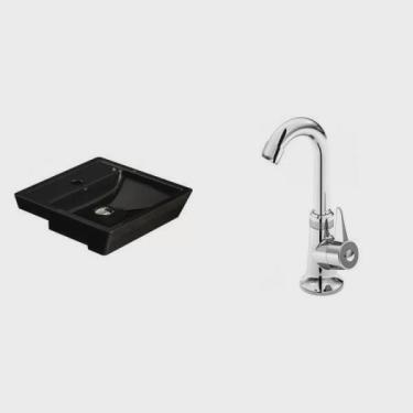 Imagem de Conjunto para Banheiro Cuba de Semi-Encaixe Verona 11cmx41cmx41cm e Torneira Bica Móvel 1/4V Japi