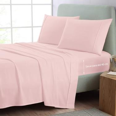 Imagem de Pizuna Jogo de lençol queen 4 pecas algodao Rosa Claro, 400 fios de algodão 100% sateen de fibra longa conjunto lençol queen