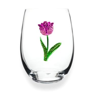 Imagem de THE QUEENS' JEWELS Taça de vinho sem haste com joias tulipas, 595 g - Presente exclusivo para mulheres, aniversário, fofo, divertido, não pintado, decorado, brilhante, deslumbrante, strass