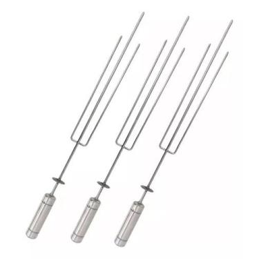 Imagem de 3 Espetos Tridente Giratório Inox Triplo Churrasqueira - infinity gril