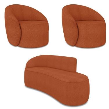 Imagem de Sofá 3 Lugares Orgânico 180cm Morgan E 2 Poltronas Lua Bouclê Terracota D03 - D`rossi