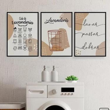 Imagem de Kit 3 Quadros Guia Para Lavanderia 45X34Cm Madeira Preta - Quadros On-