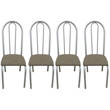 Imagem de Kit 4 Cadeiras Sala Jantar Aço Tubolar Cozinha Courino Junco Cor Do Assento:bege-branco
