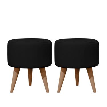 Imagem de Kit 02 Puff Redondo Estofado Decorativo Banqueta Para Apoio Dos Pés