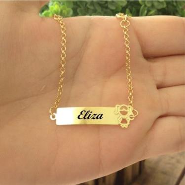 Imagem de Pulseira Chapinha Infantil Menina Elo Português Banho De Ouro F 5.8