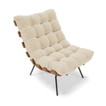 Imagem de Poltrona Costela Linho Grosso Bege A19 Base Metálica Preto