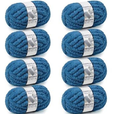 Imagem de Cozyful Fio grosso para tricô à mão - fio de chenille grosso nº 10, fios grandes e grossos para crochê, fios de cobertor de malha super volumosos, 8 novelos (25 jardas 227 g cada novelo), índigo