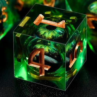 Imagem de DND Dice Set Dungeons and Dragons Dice, 7 Piece Liquid Core Dragon Eye dice Set D&D Dungeons and Dragons Sharp Edge Resin Dice with Gift Box, Polyhedral Role Playing RPG Dice D20 D12 D10 D8