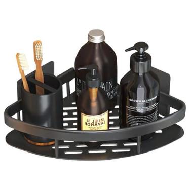 Imagem de Prateleira Canto Banheiro Triangular Preta Fosco Organizador Multiuso 