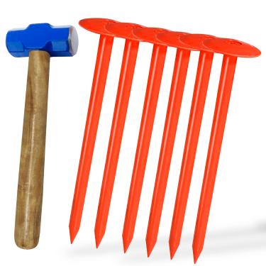 Imagem de FEBTECH - Marcador de tanque séptico - 5,8 cm x 17,78 cm - Marcadores de linha de propriedade adequados para proteger sua fossa séptica e limite de propriedade com marcador de tanque séptico sólido e resistente - Pacote com 6 peças + 1 martelo