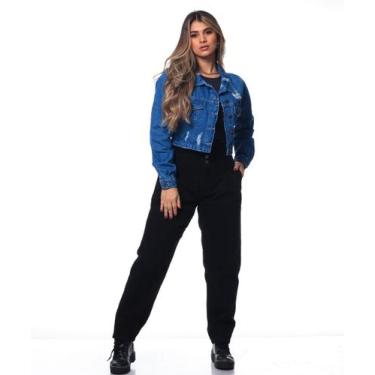 Imagem de Jaqueta Feminina Jeans Cropped Com Elástico Razon Jeans, GG, Jeans