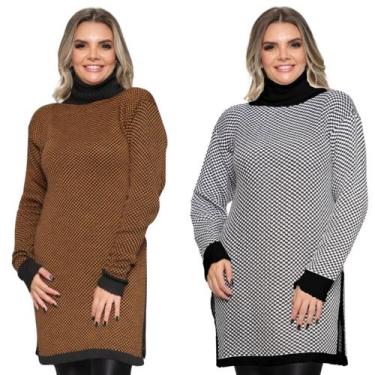 Imagem de Kit 2 Ponchos Feminino Plus Size Xadrez com Mangas Gola Alta - Ebeneze