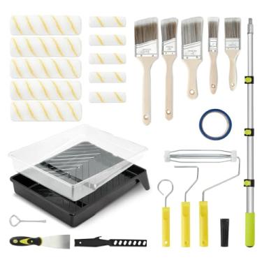 Imagem de Koalafast Kit de rolo de pintura - Conjunto de tinta de 29 peças com haste de extensão de 101 cm, rolos de pintura pequenos de 23 cm (10.2 cm), pincéis de tinta, bandeja, materiais de pintura para