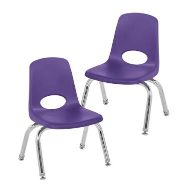 Imagem de Cadeira escolar empilhável de 25,4 cm, assento de estudante empilhável com pernas de aço cromado e deslizadores giratórios; para pré-escola, sala de aula ou ensino em casa - roxo (pacote com 2