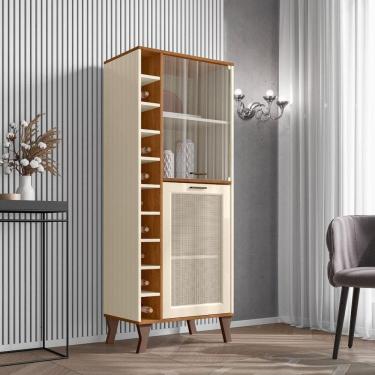 Imagem de Cristaleira Com Adega Lateral 10 Garrafas MDF Porta De Vidro Design Moderno Nature/Off...