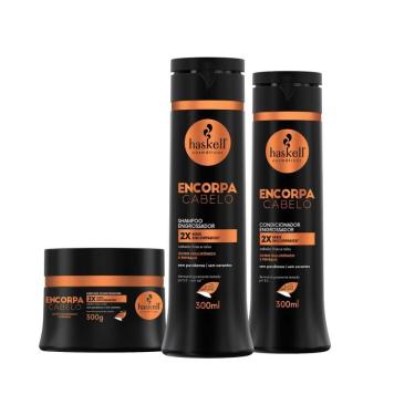 Imagem de Kit Shampoo Condicionador E Máscara Engrossador Encorpa Cabelo Haskell 300ml