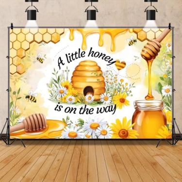 Imagem de Faixa de fundo de chá de bebê de abelha, 2,1 x 1,5 m, design de colmeia com colmeia, um pouco de mel está a caminho, fotografia de fundo, revelação de gênero, decoração de festa, adereços de estúdio