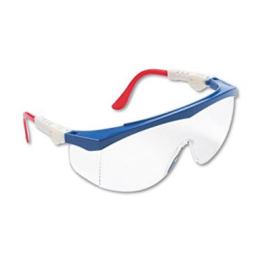 Imagem de MCR Safety Óculos de segurança TK130 Tomahawk com lente transparente resistente a arranhões e armação colorida, padrão, vermelho/branco/azul