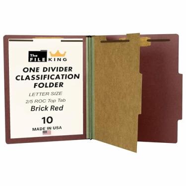 Imagem de Pastas de arquivo coloridas File King, pacote com 10 pastas de classificação, 21 x 28, tamanho carta com fixadores, expansão Tyvek (1 divisória, tijolo vermelho)