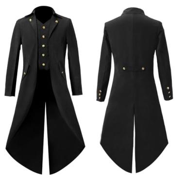 Imagem de Mambabacosp Jaqueta masculina vintage vitoriana marrom steampunk gótico renascentista casaco cosplay fantasia de Halloween, Preto, M