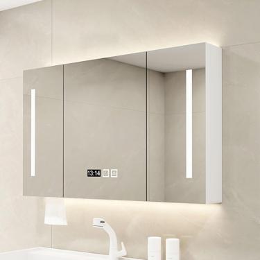 Imagem de Armário De Espelho Com Armazenamento Anti-embaçamento, 3 Luzes De Corespelho Do Banheiro Com Luzes Led E Armazenamento, Espelho De Vaidade Com Organizador, White, 100 * 12 * 70cm/39.4 * 4.7 * 27.6in