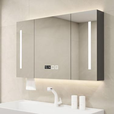 Imagem de Armário De Espelho Com Armazenamento Anti-embaçamento, 3 Luzes De Corespelho Do Banheiro Com Luzes Led E Armazenamento, Espelho De Vaidade Com Organizador, Grey, 100 * 12 * 70cm/39.4 * 4.7 * 27.6in