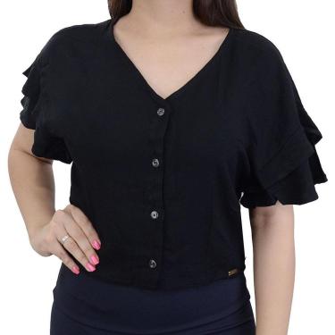 Imagem de Blusa Feminino Giraffe Manga Babado Preta - 6215-Feminino