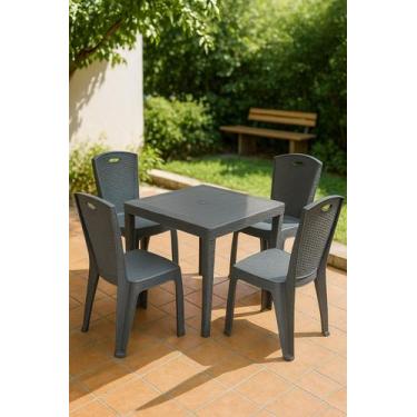 Imagem de Kit 4 Cadeiras Bistrô para Jardim Cor Cinza e 1 Mesa - AJA