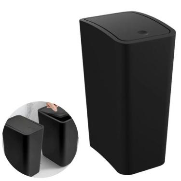Imagem de Lixeira Tampa Com Click 8 Litros Para Banheiro Cozinha Astra, Preto