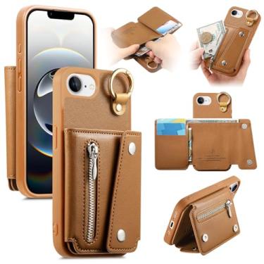 Imagem de Asuwish Capa de celular para iPhone 16e/SE 2025/SE 4 carteira com suporte com zíper bolsa porta-cartão de crédito slot i Phone16e i16e 16 e SE4 4ª geração 16eCase mulheres homens meninas marrom