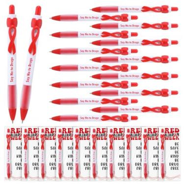 Imagem de Eersida 60 conjuntos de canetas de fita vermelha semanal suprimentos de conscientização fita vermelha com cartões motivacionais ao vivo livre de drogas para campanhas antidrogas eventos de arrecadação