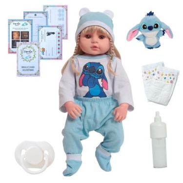 Imagem de Bebê Reborn Boneca Loira Silicone Pode Banho Stitch Pelúcia - Cegonha 