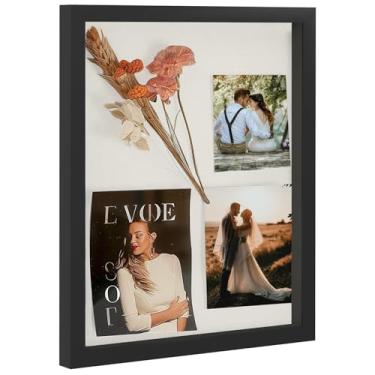 Imagem de Muzilife Moldura de caixa de sombra de 40,6 x 50,8 cm em preto com moldura de madeira MDF e fundo de linho macio, caixa de sombra grande para memorabilia, fotos, flores para exibição de parede ou mesa