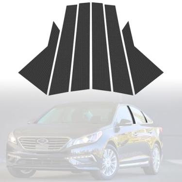 Imagem de LANZMYAN Kit de acabamento de janela B+C de pilar compatível com Hyundai, conjunto de adesivos de molduras de pilar de porta vinil decalque decorativo para Sonata 2015-2019 (fibra de carbono)