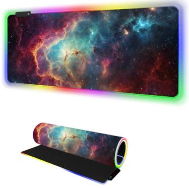 Imagem de Mouse pad RGB de LED, tapete de mesa I 81,5 x 29 cm, tapete de mouse grande, GG, grande, 14 modos de luz LED, base de borracha antiderrapante, à prova d'água, teclado para jogos de PC, Via Láctea