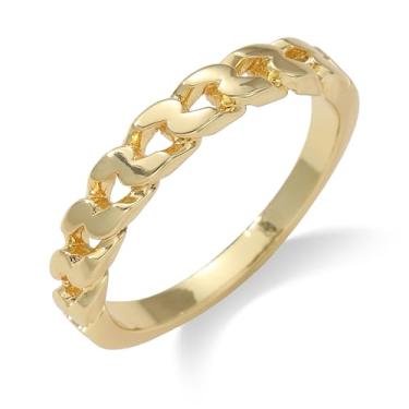 Imagem de Anéis de compromisso femininos banhados a ouro 14 K, à prova d'água, não manchados, joias modernas, presentes de amizade para ela, tamanho 5-10, 7, Ouro amarelo, Sem pedra preciosa