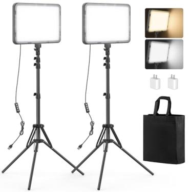 Imagem de Kit de luzes de vídeo LED com suporte de tripé de 163 cm, luzes Kmasic 2500-8500K reguláveis para fotografia, iluminação de estúdio de 15 W para gravação de vídeo/coleção de retratos/transmissão de