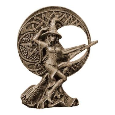Imagem de Bruxa Imagem Bruxinha Lua Wicca Pentagrama Dourado Ou Prata - M3 Decor