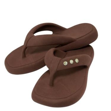 Imagem de Chinelo Feminino Pérola Brilhante Elegante Sandália Confortável Macia Luxo Chic Moda Verão (Café, BR, Adulto, Faixa Numérico, 35, 36)