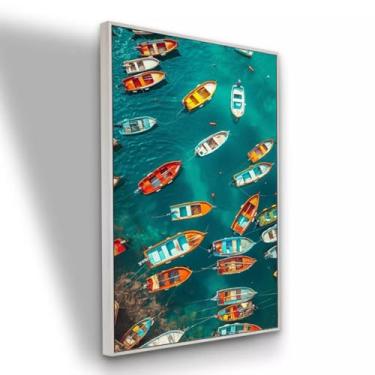 Imagem de Quadro Canvas Com Moldura Barquinhos Coloridos No Mar 120x80 Moldura Branca