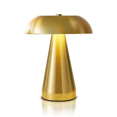 Imagem de Leroxo Lâmpada de mesa LED portátil, luminária de mesa de metal sem fio, luz recarregável com controle de toque em 3 cores, decoração de quarto de 3 níveis, luz de cabeceira e sala de jantar (ouro)