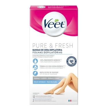 Imagem de Folhas para Depilação Veet Pure & Fresh Pele Delicadas 12 Unidades