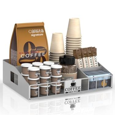 Imagem de Organizador de mesa de café de metal para bancada - Organizador de café com logotipo DIY projetável, suporte para cápsulas K e armazenamento de condimentos de chá - Decoração rústica de cozinha de