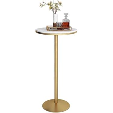 Imagem de Mesa De Bar Redonda De 22 W Para Festas, Eventos, Bistrô Alto, Mesa De Pub, Mesa De Café Da Manhã De Mármore Para Espaço Pequeno, Mesa De Topo Alto Com Perna E Base Douradas, One Color, Height 95cm