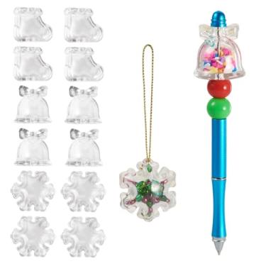 Imagem de Cheriswelry 12 peças de contas de Natal, floco de neve, bota de sino de plástico, contas soltas, enfeite de Natal 3D, contas de acrílico transparentes, 28-36,5 mm, para artesanato, caneta, pulseira