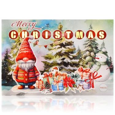 Imagem de Venhoo Cartões de Natal pop-up com luzes e música, cartão de presente animado de Natal de gnomo de Papai Noel para amigos da família, cartões pop-up de férias de inverno, jogando - Desejamos a você um