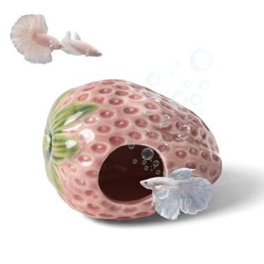 Imagem de Deapeey Decoração de aquário Caverna Betta Peixe Acessórios de Aquário Ornamentos Escondidos Caverna Morango Casa Esconderijo para Camarão Caranguejo Eremita Cichlido, Polvo Oculto Criação para Tanque