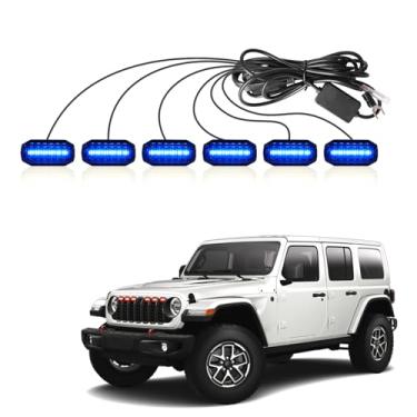 Imagem de Luzes de LED MAIKER RGB compatíveis com Jeep Wrangler JL JLU JT 2024-2025 Original Factory Grille, 6 peças RGB de atmosfera ajustável para churrasqueira, controle remoto de aplicativo